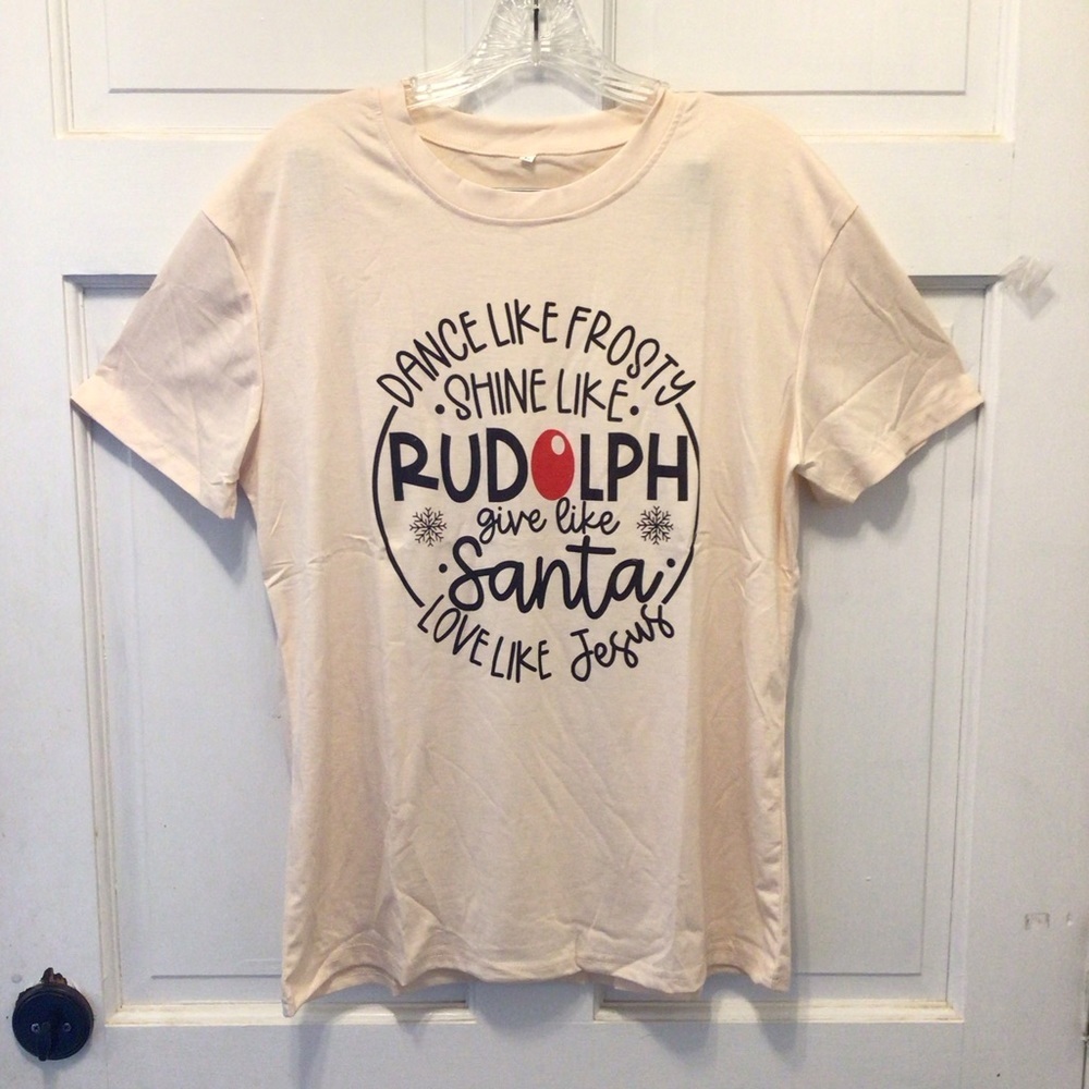 Womens Christmas Dance Like Frosty Love Like Jesus Cream Short Sleeve Tee - Picture 4 of 10